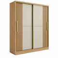 Armoire de rangement 120 x 60 x 200 cm en panneaux de bois chêne clair beige à portes coulissantes style contemporain