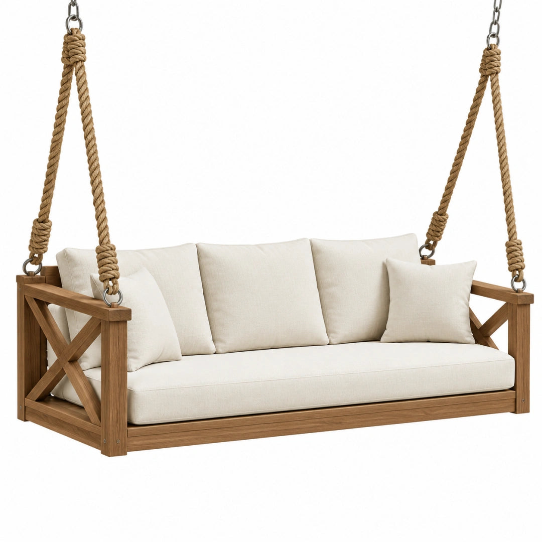 Canapé balancelle suspendu 190 x 75 x 180 cm bois brun et cordes style rustique