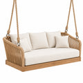 Balancelle de jardin 140 x 80 x 180 cm en bois naturel et corde style bohème suspendue
