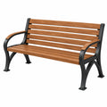 Banc de jardin 150 cm en bois marron et métal noir avec accoudoirs