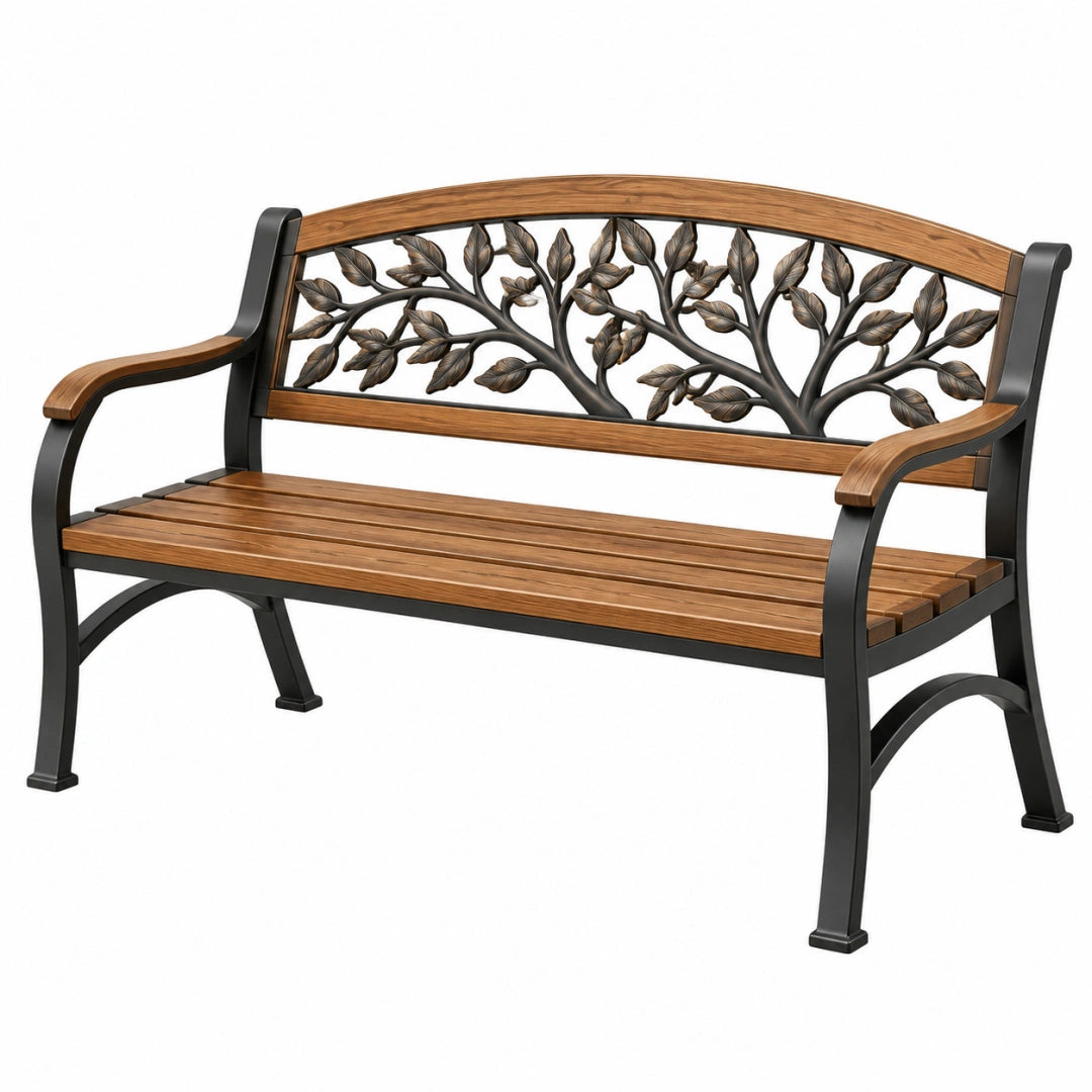 Banc de jardin 120 x 60 x 88 cm en bois et métal marron noir style nature