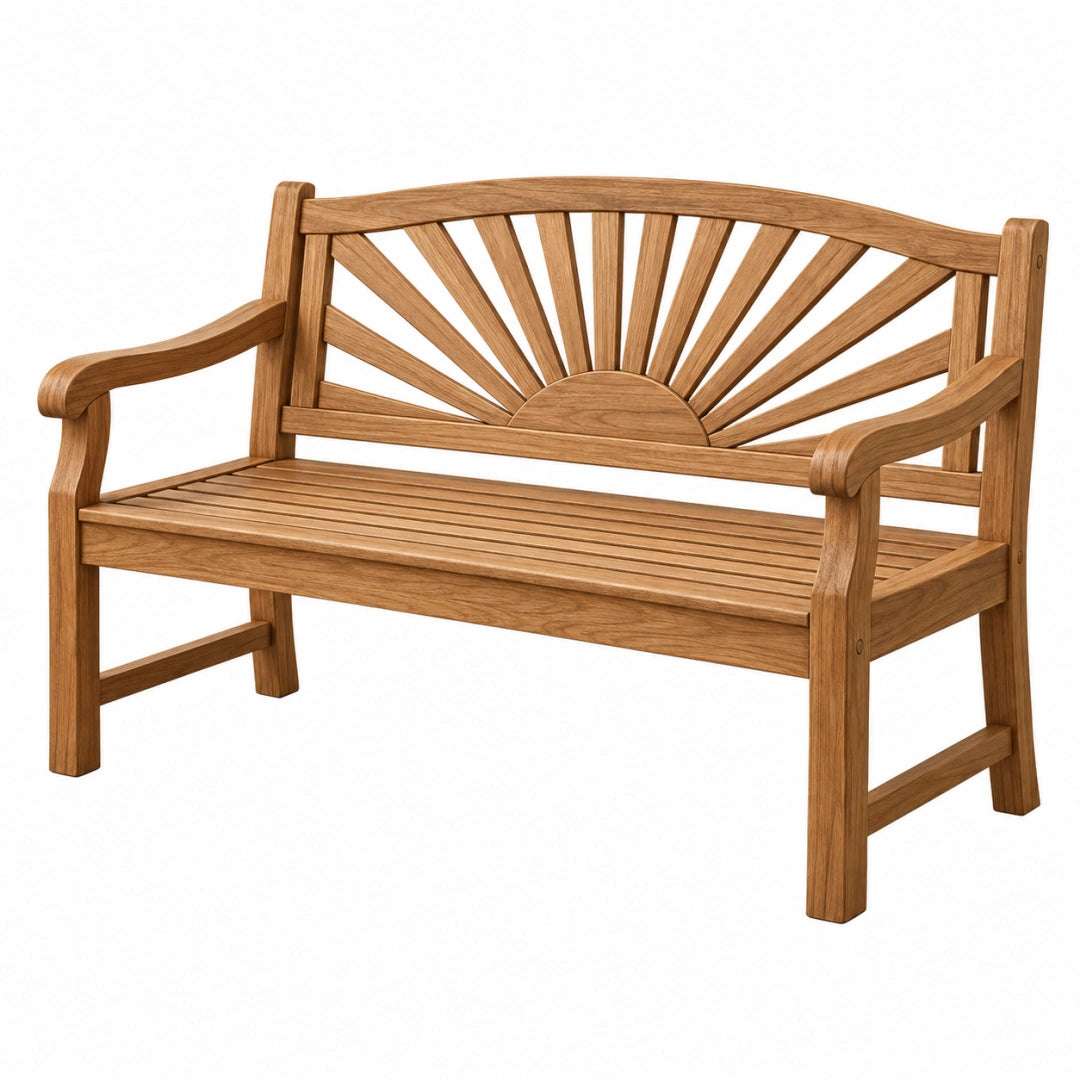 Banc de jardin 120 cm en bois massif brun naturel à dossier éventail
