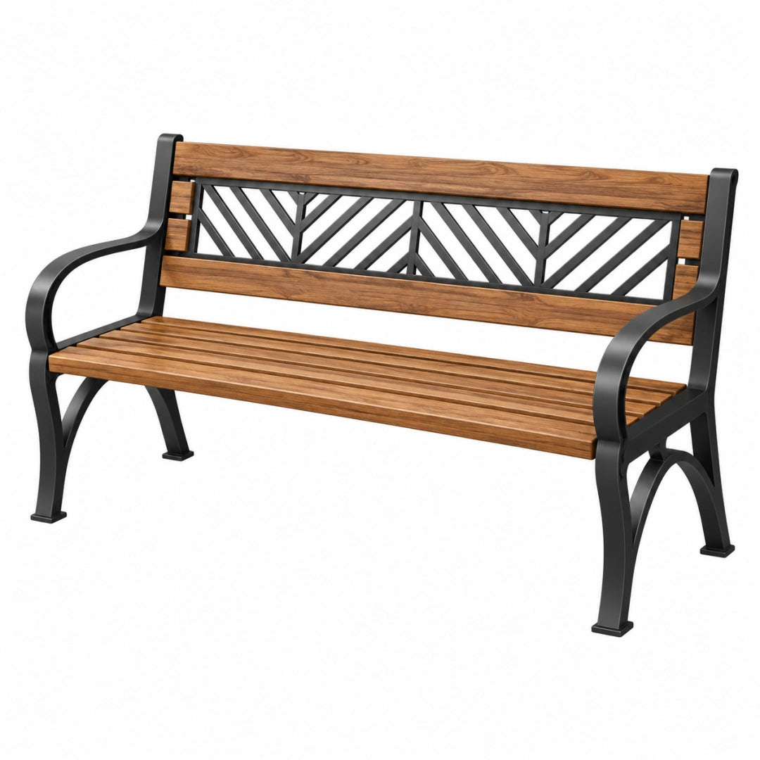 Banc de jardin 150 x 60 x 90 cm en bois et métal marron noir style contemporain